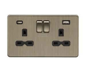 Knightsbridge Screwless 13A 2G SP Switched Socket with dual USB C+A 5V DC 4.0A