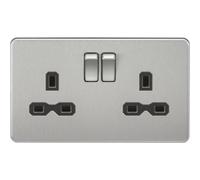 Knightsbridge Screwless 2 Gang Double Socket, Brushed Chrome with Black Inserts - SFR9000BC