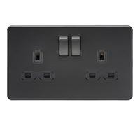 Knightsbridge Screwless 2 Gang Double Socket, Matt Black with Black Inserts - SFR9000MBB