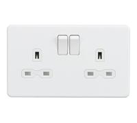 Knightsbridge Screwless 2 Gang Double Socket, Matt White with White Inserts - SFR9000MW