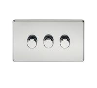 Knightsbridge Screwless 3G 2-way 10-200W (5-150W LED) trailing edge dimmer - Polished Chrome - SF2183PC