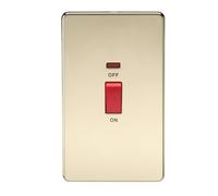 Knightsbridge Screwless 45A 2G DP Switch with Neon - Polished Brass