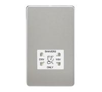 KnightsBridge Screwless Brushed Chrome Shaver Socket Dual Voltage 115/230V - White Insert