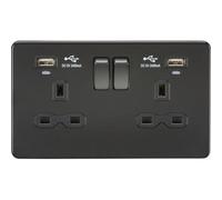 Knightsbridge Screwless Double Switched Socket Dual Usb-A Led 13A 2 Gang Matt Black - Sfr9904Nmbb