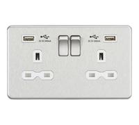 Knightsbridge Screwless Double Switched Socket With Dual Usb A 13A Brushed Chrome / White- Sfr9224Bcg