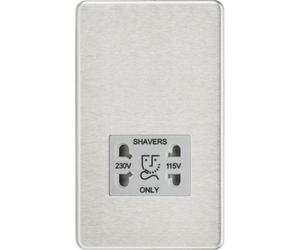 Knightsbridge Screwless Dual Voltage Shaver Socket 115/230V Brushed Chrome Grey Insert Ip41 - Sf8900Bcg