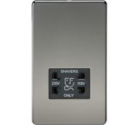 Knightsbridge Screwless Dual Voltage Shaver Socket 115V/230V - Black Nickel, Moisture-Resistant, Sf8900Bn