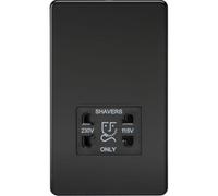 Knightsbridge Screwless Dual Voltage Shaver Socket 115V/230V - Matt Black, Low Profile, Ip41, Bathroom Upgrade Sf8900Mb