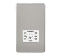 Knightsbridge Screwless Dual Voltage Shaver Socket in Brushed Chrome with White Insert