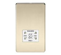 Knightsbridge Screwless Dual Voltage Shaver Socket in Polished Brass with White Insert