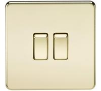 Knightsbridge Screwless Flat Plate 10AX 2G 2-Way Switch - Polished Brass
