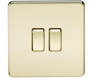 Knightsbridge Screwless Flat Plate 10AX 2G 2-Way Switch - Polished Brass