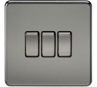 Knightsbridge Screwless Flat Plate 10AX 3G 2-Way Switch - Black Nickel