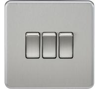 Knightsbridge Screwless Flat Plate 10AX 3G 2-Way Switch - Brushed Chrome