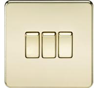 Knightsbridge Screwless Flat Plate 10AX 3G 2-Way Switch - Polished Brass