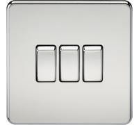 Knightsbridge Screwless Flat Plate 10AX 3G 2-Way Switch - Polished Chrome