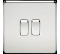 Knightsbridge SF3000PC Screwless 10 A 2-Gang 2 Way Switch, Polished Chrome