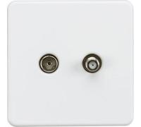 Knightsbridge Screwless Isolated Tv & Satellite Tv Outlet - 1 Gang, Matt White, Coax & F-Type - Sf0140Mw