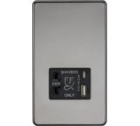 Knightsbridge Screwless Shaver Socket with Dual USB C (5V DC 2.4A Shared) - Black Nickel