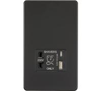 Knightsbridge Shaver socket with dual USB A+C (5V DC 2.4A shared) - matt black - SF8909MB