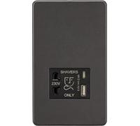 Knightsbridge Screwless Shaver socket with dual USB A+C (5V DC 2.4A shared) - smoked bronze