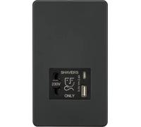 Knightsbridge Screwless Shaver Socket with Dual USB C (5V DC 2.4A Shared) - Anthracite