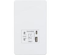Knightsbridge Shaver Socket SF8909MW – Screwless, Dual USB A+C (5V DC 2.4A shared) – Matt White