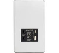 Knightsbridge Shaver socket with dual USB A+C (5V DC 2.4A shared) - polished chrome with black insert - SF8909PC