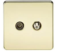 KnightsBridge Coaxial TV and SAT TV Outlet 1G Screwless Polished Brass Isolated Wall Plate