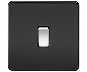 Knightsbridge SF1200MB Screwless 10 A 1-Gang Intermediate Switch, Matt Black with Chrome Rocker