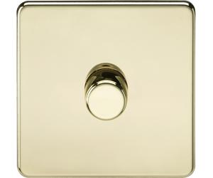 Knightsbridge SF2191PB Screwless 1G 2-Way 10-200W (5-150W LED) Intelligent Dimmer - Polished Brass