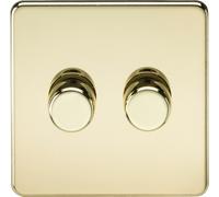Knightsbridge SF2192PB Screwless 2G 2-Way 10-200W (5-150W LED) Intelligent Dimmer - Polished Brass