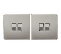 Knightsbridge SF3000BC Screwless 10 A 2-Gang 2 Way Switch, Brushed Chrome (Pack of 2)