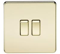 KnightsBridge 10A 2G 2 Way 230V Screwless Polished Brass Electric Wall Plate Switch
