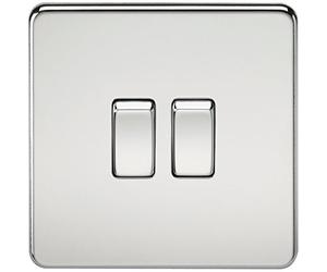 Knightsbridge SF3000PC Screwless 10 A 2-Gang 2 Way Switch, Polished Chrome
