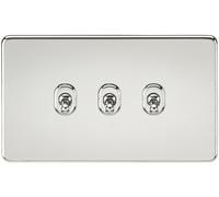 Knightsbridge SF3TOGPC Screwless 10A 3G 2-Way Toggle Switch - Polished Chrome