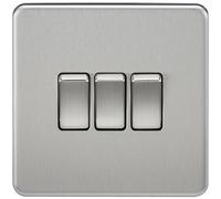 Knightsbridge SF4000BC Screwless 10 A 3-Gang 2 Way Switch, 32 W, 230 V, Brushed Chrome