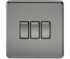 Knightsbridge SF4000BN Screwless 10 A 3-Gang 2 Way Switch, Black Nickel