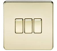 Knightsbridge SF4000PB Screwless 10 A 3-Gang 2 Way Switch, Polished Brass
