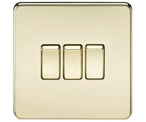 Knightsbridge SF4000PB Screwless 10 A 3-Gang 2 Way Switch, Polished Brass