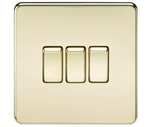 Knightsbridge SF4000PB Screwless 10AX 3G 2-Way Switch - Polished Brass