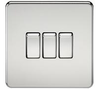 Knightsbridge SF4000PC Screwless 10 A 3-Gang 2 Way Switch, 25 W, 230 V, Polished Chrome
