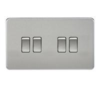 Knightsbridge SF4100BC Screwless 10 A 4-Gang 2 Way Switch, 23 W, 230 V, Brushed Chrome