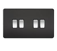 Knightsbridge Screwless 10AX 4G 2-Way Switch - Matt Black with Chrome Rocker