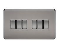 Knightsbridge SF4200BN Screwless 10 A 6-Gang 2 Way Switch, Black Nickel