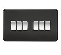 Knightsbridge SF4200MB Screwless 10 A 6-Gang 2 Way Switch, Matt Black with Chrome Rocker