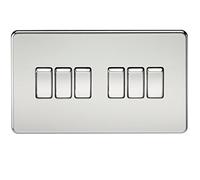 Knightsbridge SF4200PC Screwless 10 A 6-Gang 2 Way Switch, Polished Chrome
