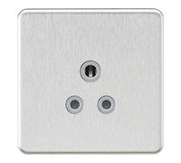 MLA Knightsbridge 5A Unswitched Round Socket Brushed Chrome W/Grey Insert - SF5ABCG