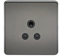 KnightsBridge 1G 5A Screwless Black Nickel Round Pin 230V Unswitched Electrical Wall Socket - Black Insert