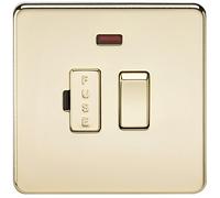 KnightsBridge 13A Screwless Polished Brass Switched Fused Spur Connector Unit with Neon